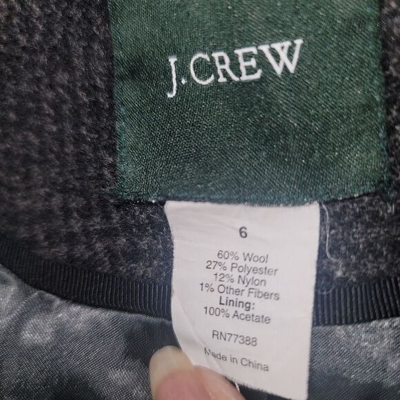 J Crew 6 Plaid Peacoat Wool Blend Shawl Collar Gray Office Fisherman Winter Y2K - Picture 7 of 8